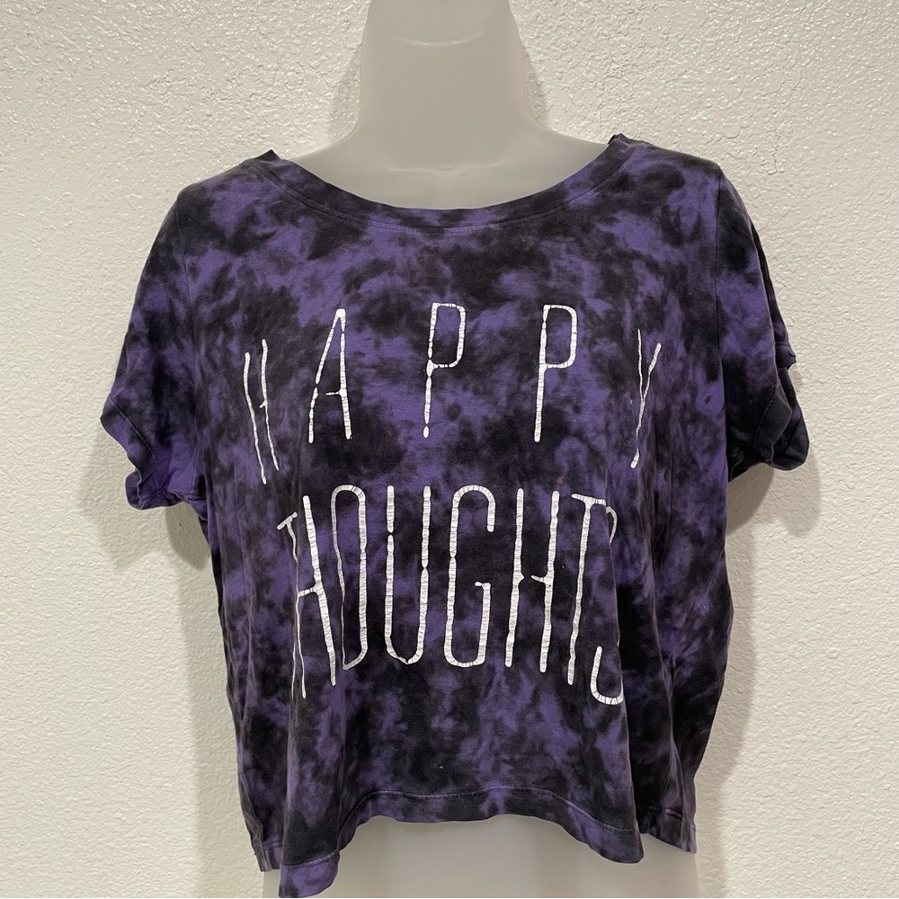 black matter purple tie dye happy graphic thoughts short sleeve t shirt top